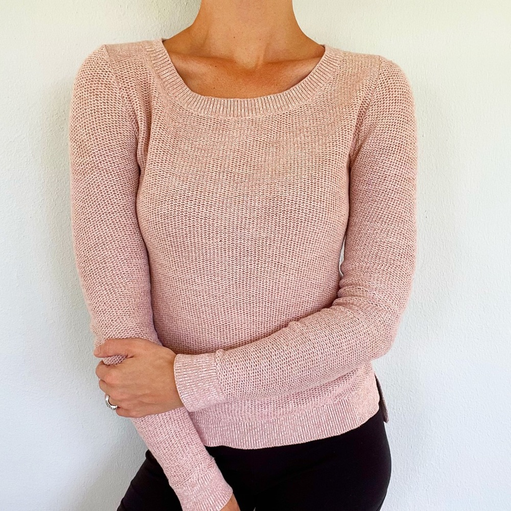 LOFT blush pink knit crew neck cotton sweater size XS